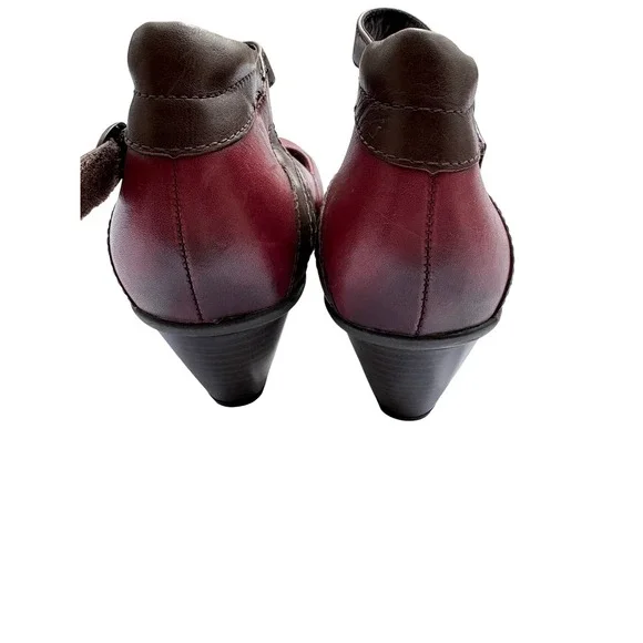 Earth Garnet Wine Leather Ankle Strap Mary Jane Pumps Heels Brown Accents 8B - Picture 3 of 7